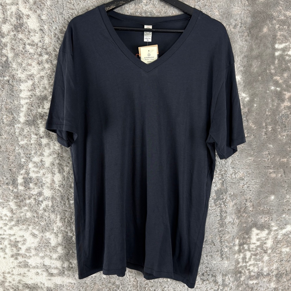 New Alternative Size XL Pima Cotton Perfect V-Neck Basic T-Shirt Black Mens Tee
